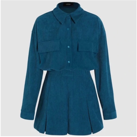 Cider Corduroy Button Up Long Sleeve Mini Dress - Picture 2 of 7